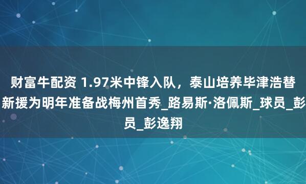 财富牛配资 1.97米中锋入队，泰山培养毕津浩替身，新援为明年准备战梅州首秀_路易斯·洛佩斯_球员_彭逸翔